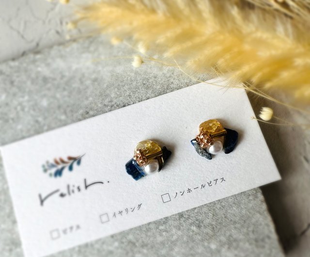再販】華やか 上品 淡水パール×天然石 金継ぎピアス イヤリング