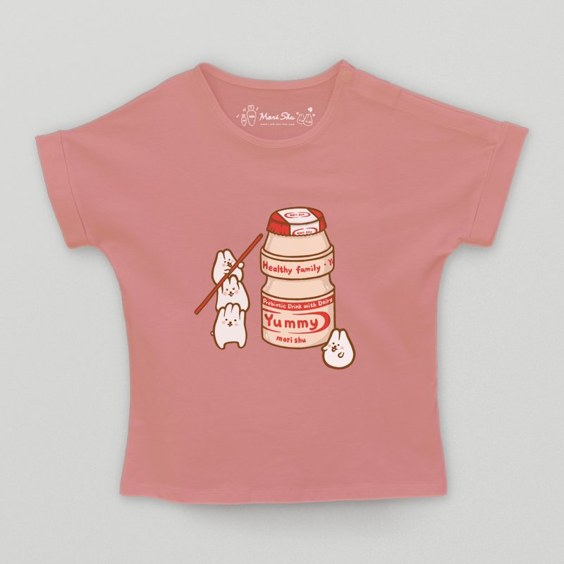 Kid-Mochi Rabbit Duoduo Yakul kids T-shirt pink) - เสื้อยืด - ผ้าฝ้าย/ผ้าลินิน สึชมพู