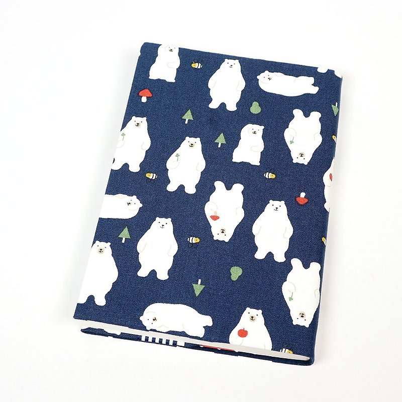 A5 Adjustable Mother's Handbook Cloth Book Cover - Apple Bear (Blue) - ปกหนังสือ - ผ้าฝ้าย/ผ้าลินิน สีน้ำเงิน