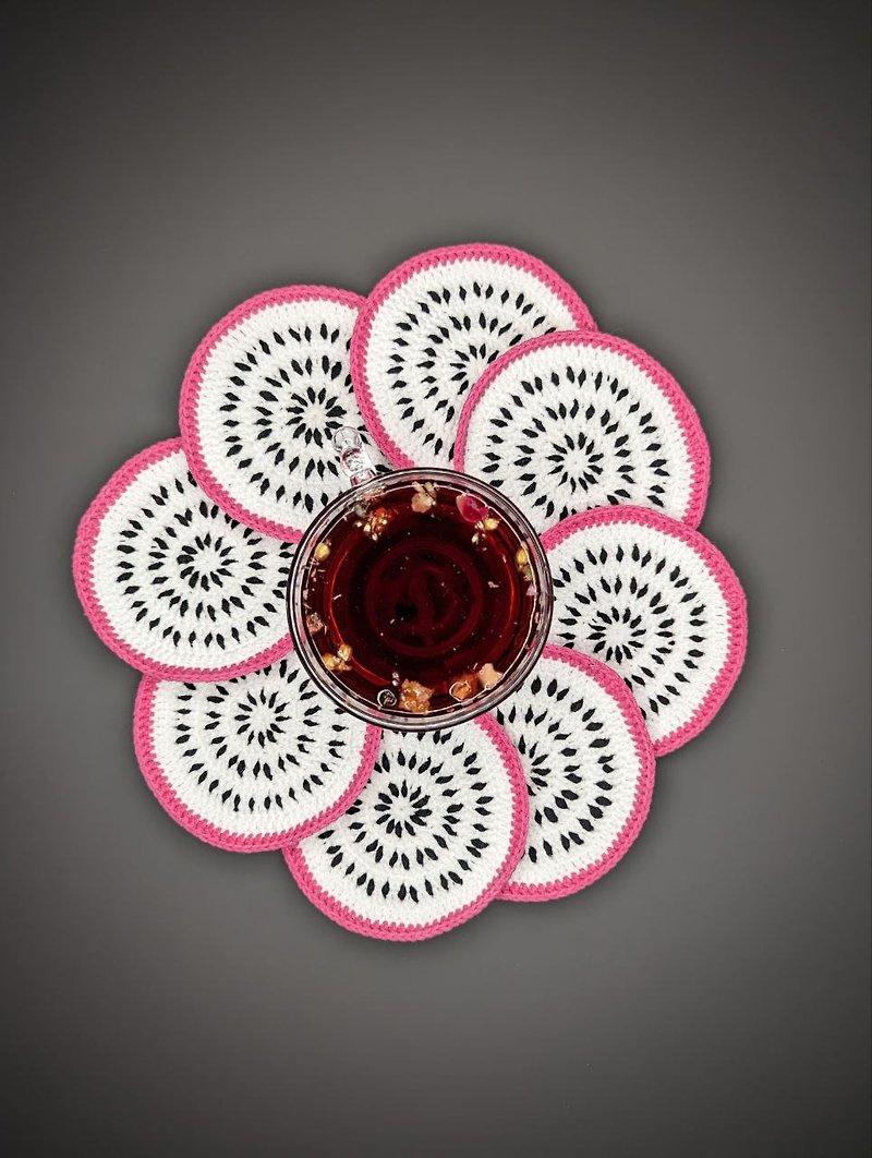 Pink dragon fruit cotton coasters - Coasters - Cotton & Hemp Pink