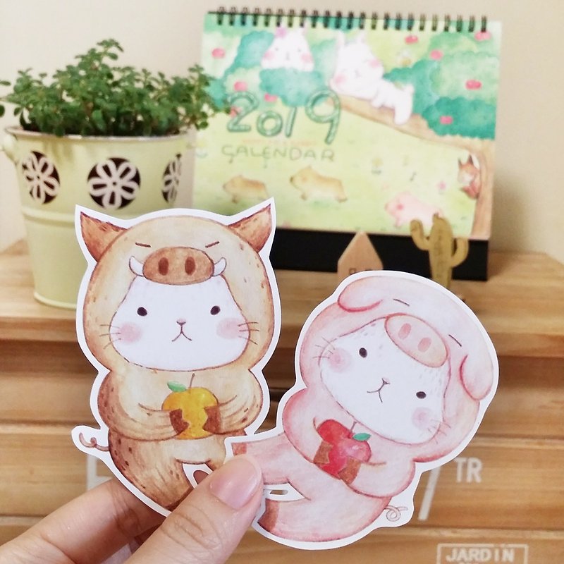 Waterproof sticker / Big white rabbit welcomes the pig year (4 pieces) - Stickers - Paper 
