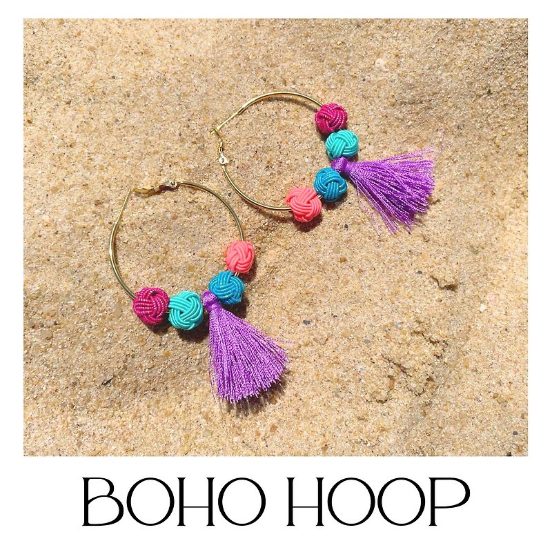 Colorful Tassel Hoop Earring, Boho Fringe, Large Hoop Pop Colorful, Japanese - ต่างหู - กระดาษ หลากหลายสี
