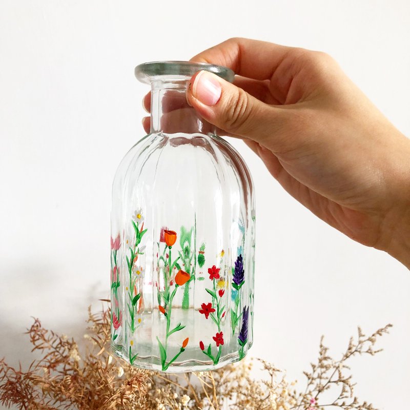 手繪花卉花瓶 - 擺飾/家飾品 - 玻璃 多色