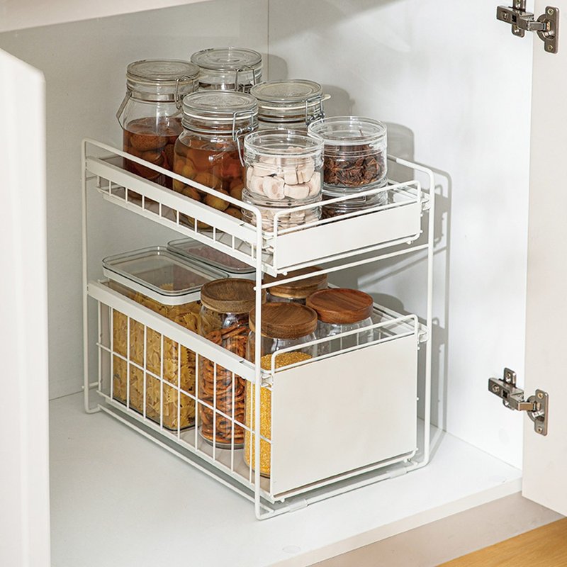 Japanese Frost Mountain Cabinet Drawer Storage Rack Under the Sink - Large Double Layer - Shelves & Baskets - Other Metals White