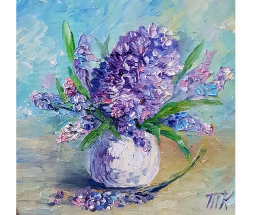 ArtDesignTatiana 風信子原創油畫花卉藝術帆布畫 20x20 釐米 掛畫 客廳的畫