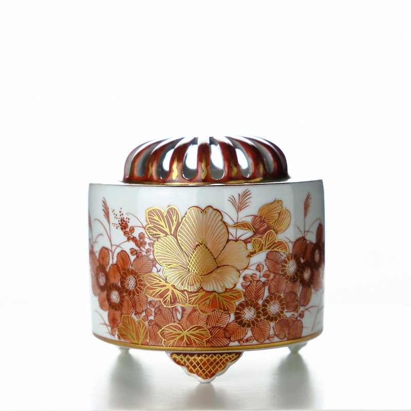 Old Japanese Kutani-yaki Aka-e Gold Bar Hand-burning Incense Burner - Fragrances - Porcelain 