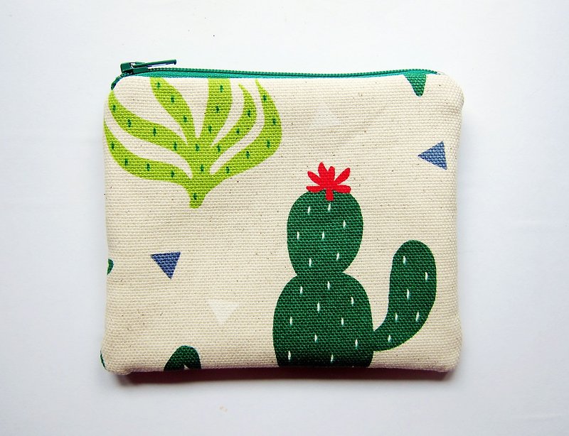 Zipper bag / purse / mobile phone sets cactus - Coin Purses - Cotton & Hemp Green