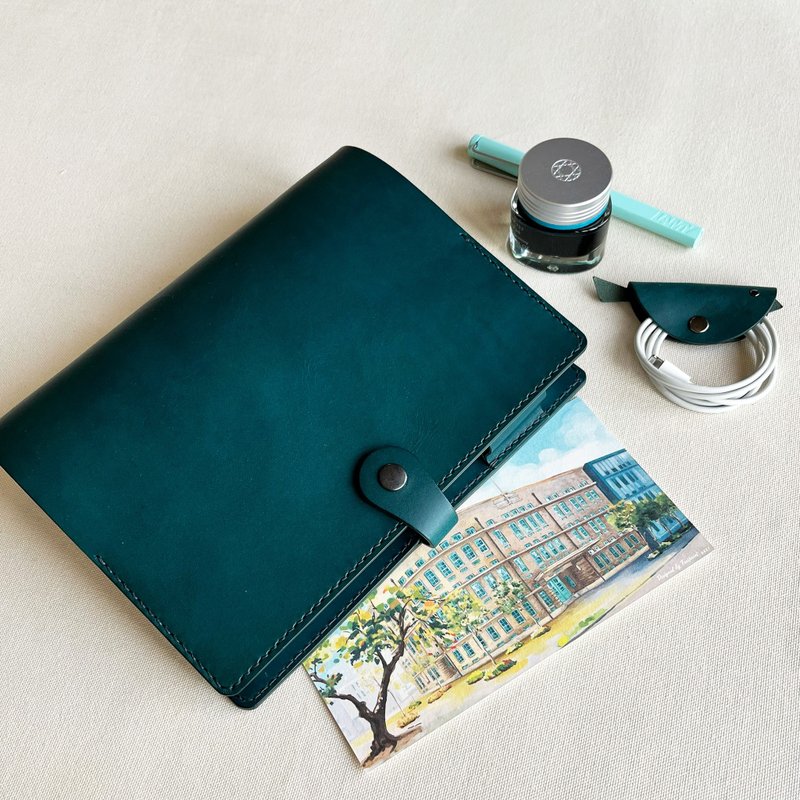 Accademia A5 six-hole loose-leaf leather book jacket/handbook/-Sen blue - สมุดบันทึก/สมุดปฏิทิน - หนังแท้ สีน้ำเงิน