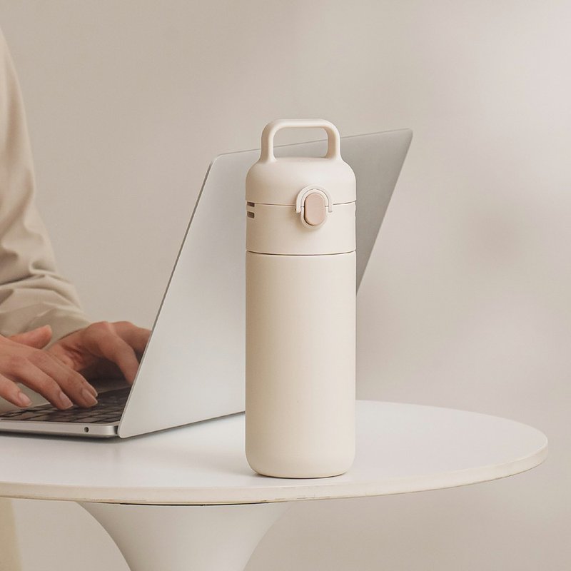 QA BOTTLE 一蓋兩瓶身組合 - 鈦陶瓷保溫瓶 + 冷水瓶 - 質感米 - 保溫瓶/保溫杯 - 不鏽鋼 卡其色