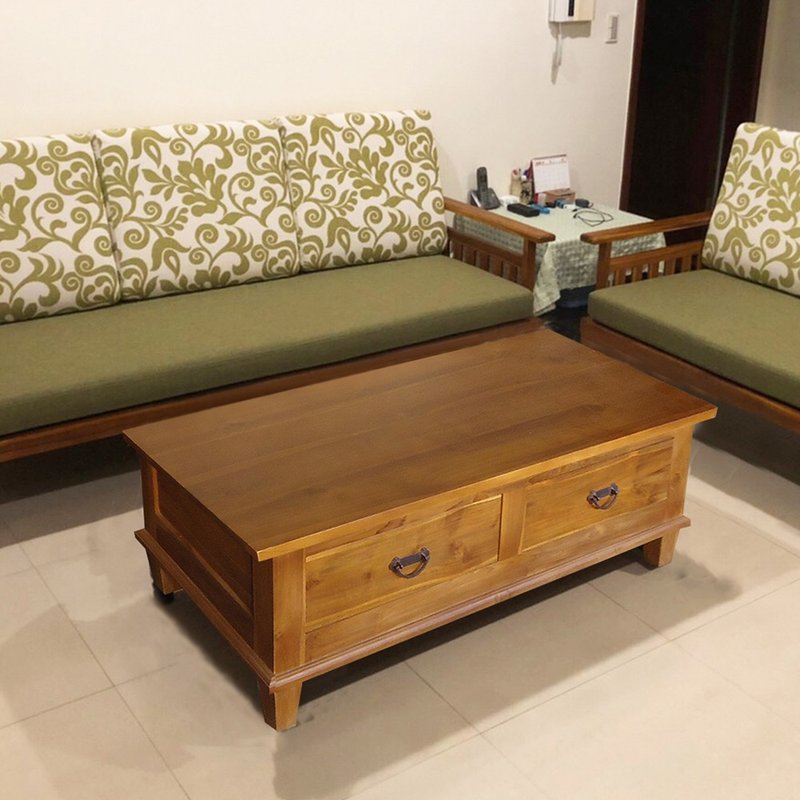 【吉迪市100%全柚木家具】UNC1-08B 柚木雙開式抽屜茶几 咖啡桌 - 餐桌/書桌 - 木頭 咖啡色