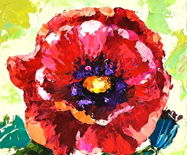 新品 原画】印象派風 インテリア アート 額縁付き 絵画 ポピーの花 絵画