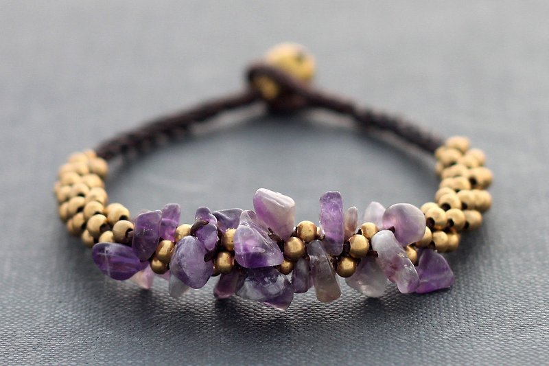紫水晶石手鍊編織束手鍊袖口編織串珠 - 手鍊/手環 - 石頭 紫色