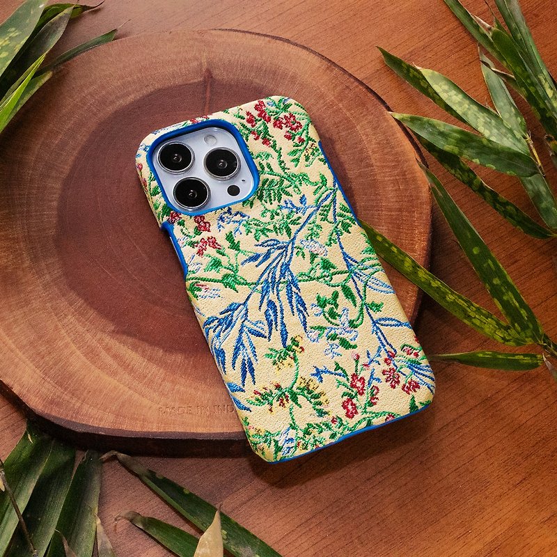 Vintage Floral Flower Phone Case for iPhone15Pro Galaxy S23 Ultra phone case - อุปกรณ์เสริมอื่น ๆ - ผ้าฝ้าย/ผ้าลินิน สีน้ำเงิน