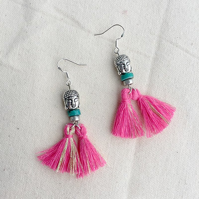 "YAYI" yoga tassel pink tassel earrings earrings - ต่างหู - วัสดุอื่นๆ สึชมพู