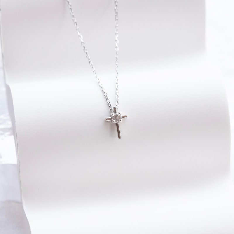 White Crystal 925 Sterling Silver Cross Necklace - Necklaces - Gemstone Silver