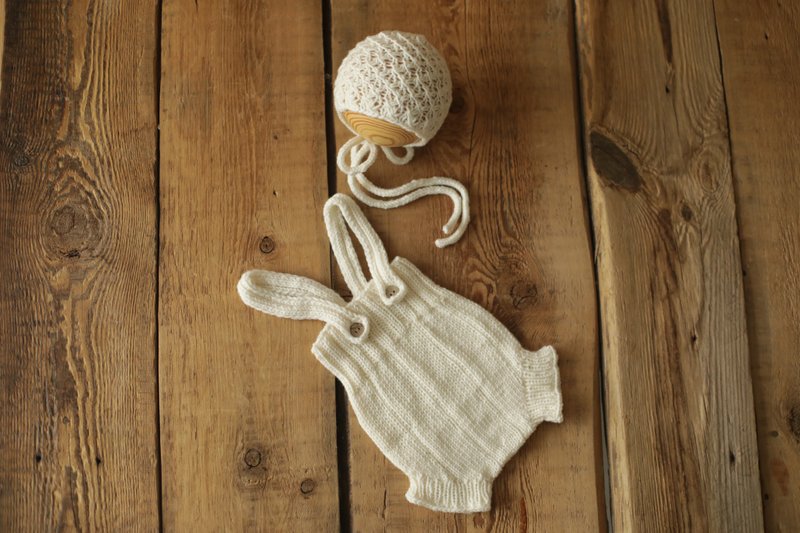 Set newborn panties and knit baby bonnet, newborn photo props outfit - 嬰兒手鍊/飾品 - 羊毛 綠色