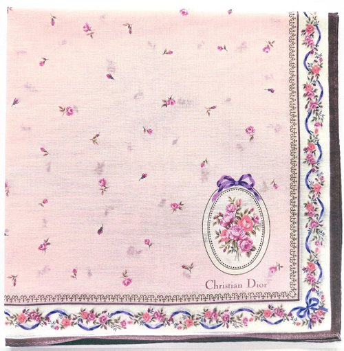 orangesodapanda Christian Dior Vintage Handkerchief Floral Roses 19 x 19 inches