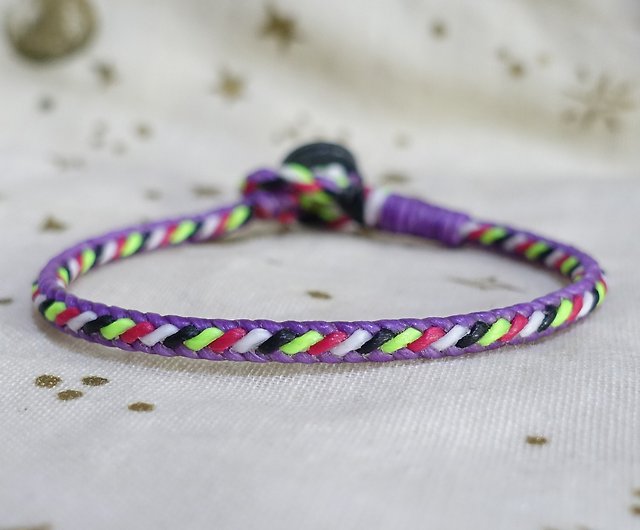 Purple frame little devil│Classic braided diagonal style│Waterproof Wax line  surf bracelet and anklet - Shop leavingtofuture Bracelets - Pinkoi