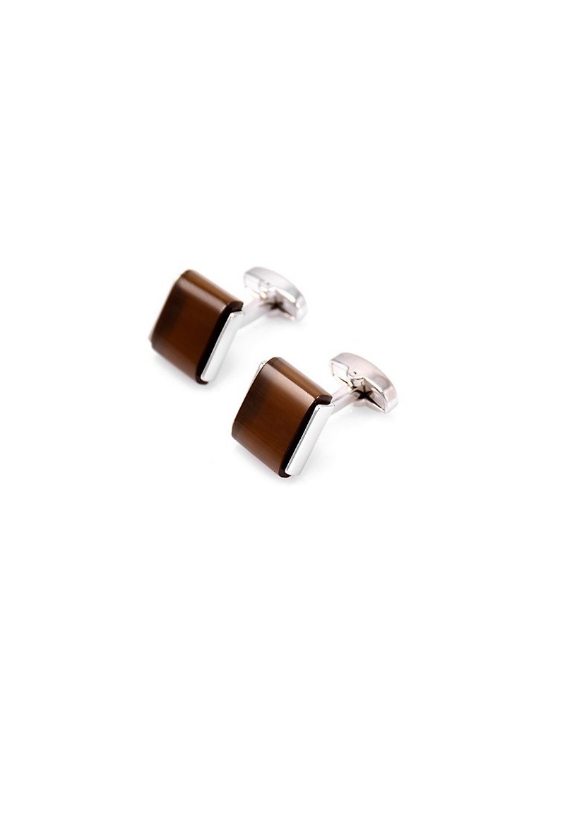 Kings Collection Coffee Rectangular Cat Eye Cufflinks KC10035 Brown - Cuff Links - Other Metals Brown