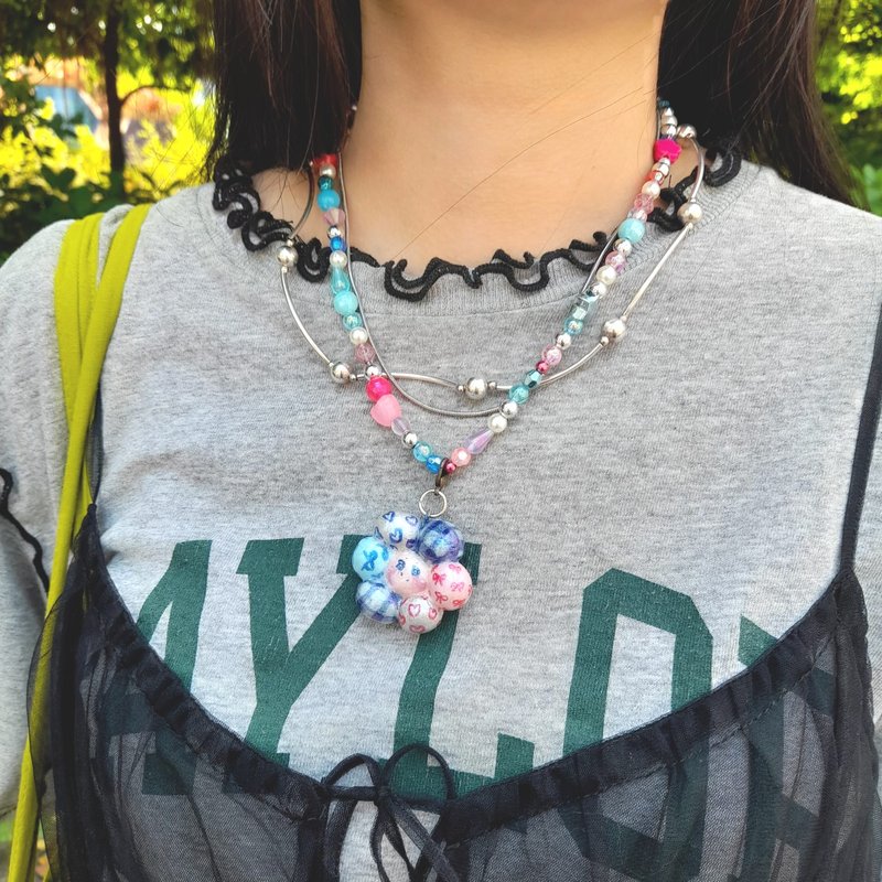 Convertible Chain 2-Way Clown Flower Necklace - สร้อยคอ - ดินเหนียว หลากหลายสี