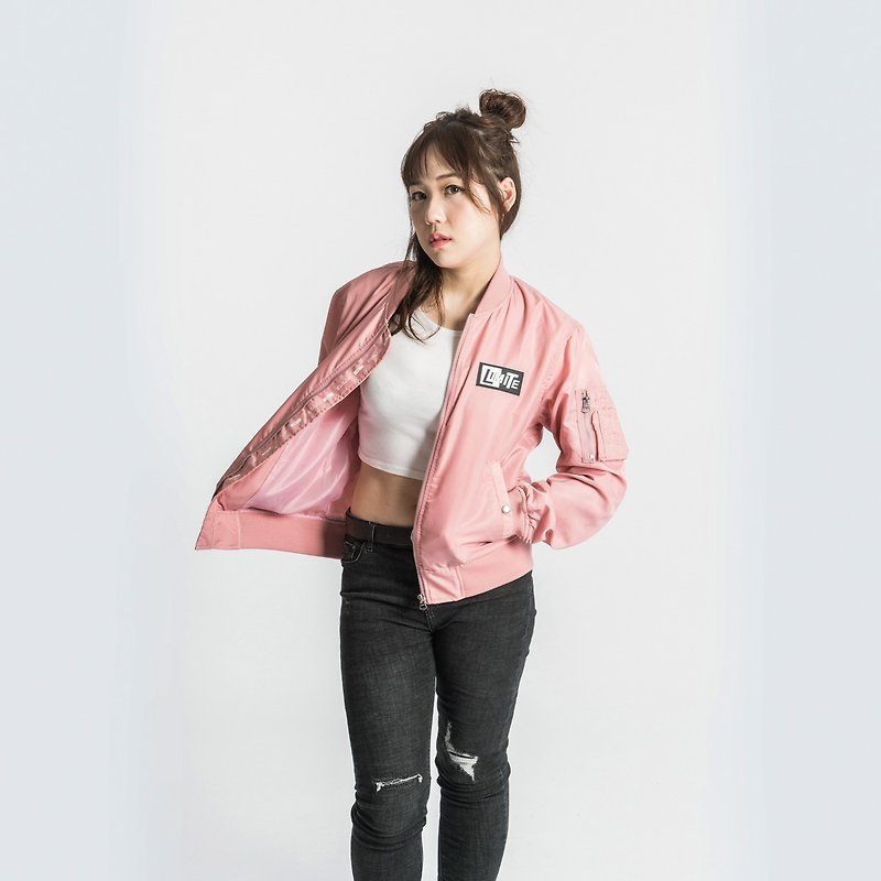L.I.M.I.T.E - Women Silicon Patch with Printed MA-1 Jacket - Women's Casual & Functional Jackets - Nylon Pink