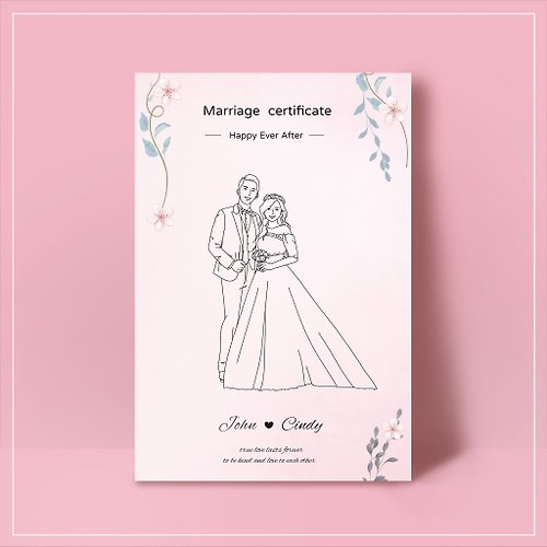 幸也設計 似顏繪結婚書約夾-人像繪製證書夾-客製化結婚書約夾-線繪畫