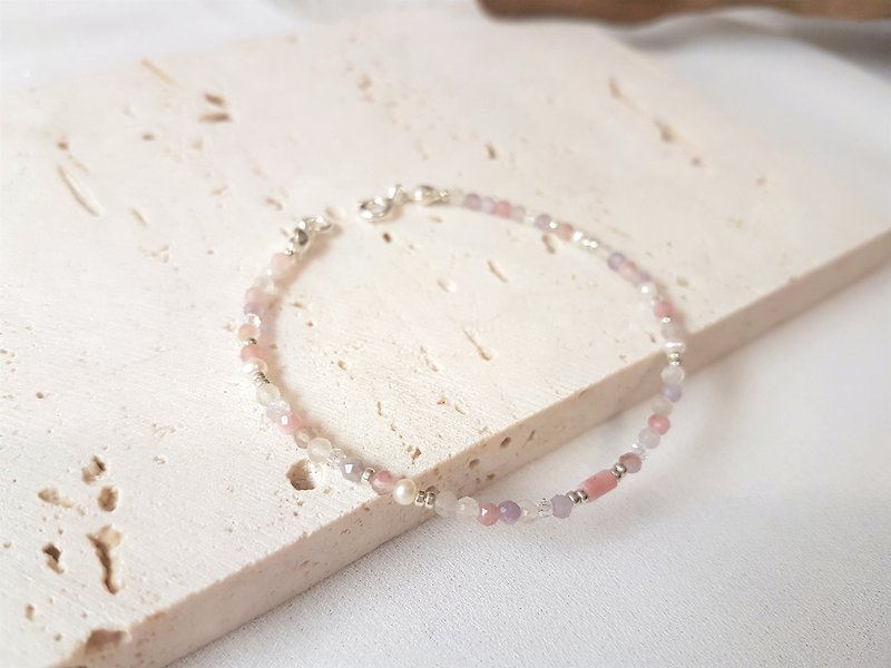 Shihua‧Plum Blossom Tourmaline Pearl Stone Crystal Sterling Silver Thin Bracelet - Bracelets - Semi-Precious Stones Multicolor