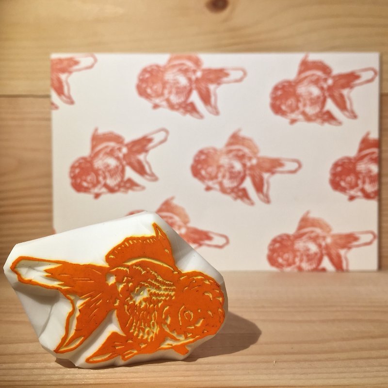 Handmade stamp with postcard(goldfish) - ตราปั๊ม/สแตมป์/หมึก - ยาง 