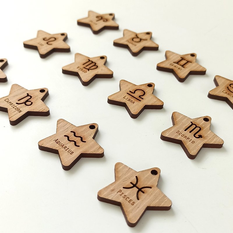 Valentine's Day gift/12 constellation pendants (set of 2) limited offer. Christmas gift - ที่ห้อยกุญแจ - ไม้ สีนำ้ตาล
