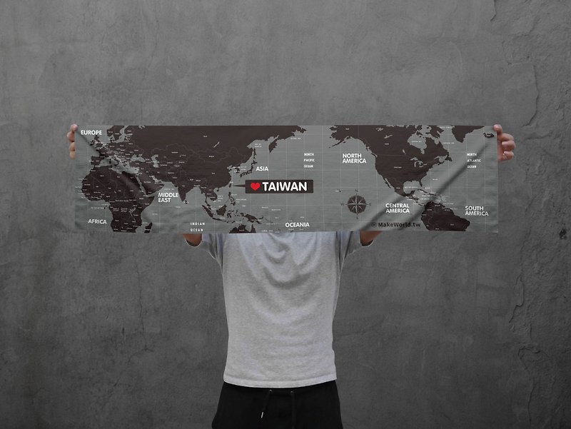 Make World map manufacturing sports towel (gray scale) - Towels - Polyester 