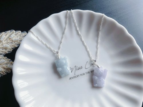 樂藏｜輕珠寶｜手作能量 天然緬甸玉翡翠 小貓 錢來來 招財貓 萌 s925銀扣 項鍊 禮物 可愛