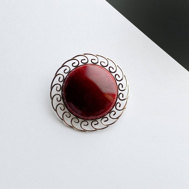 すかし唐草 【ガーネット Garnet】 七宝焼ブローチ 純銀張七宝 - 胸針 - 其他材質 紅色