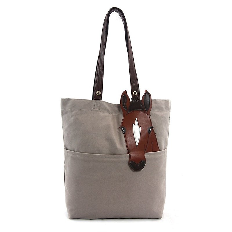 Sleepyville Critters - Chestnut Horse Tote Bag in Canvas Material - Messenger Bags & Sling Bags - Cotton & Hemp Gray