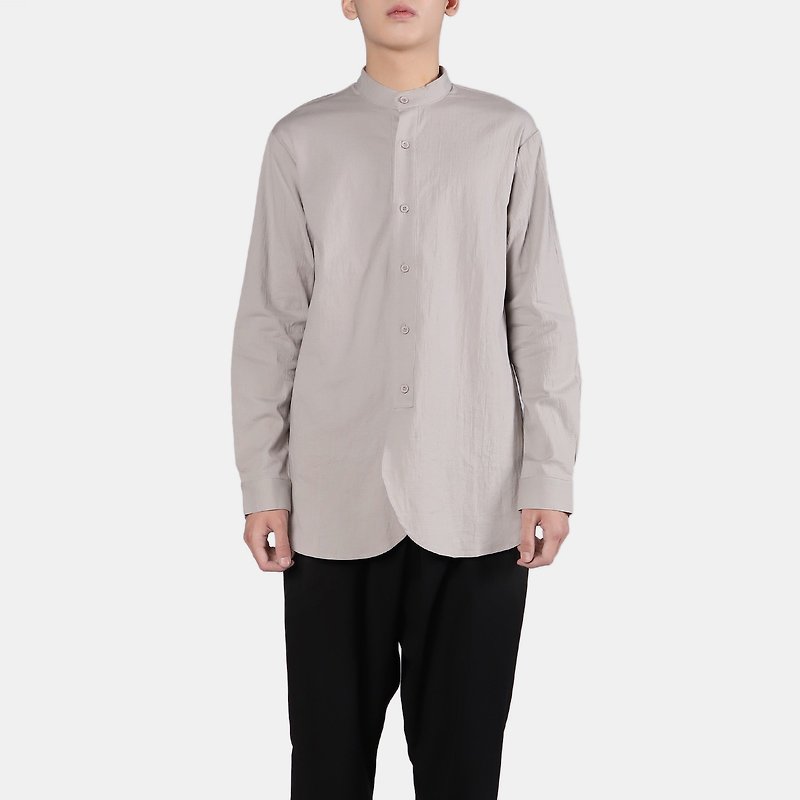 無領雙圓擺襯衫 - 男襯衫/休閒襯衫 - 聚酯纖維 灰色