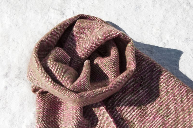 聖誕禮物純羊毛絲巾/手工針織圍巾/編織圍巾/純羊毛圍巾-粉色森林 - 絲巾 - 羊毛 多色