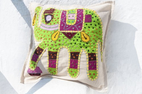 omhandmade 手工刺繡抱枕套 波希米亞抱枕套 民族風抱枕套-熱帶雨林綠色大象