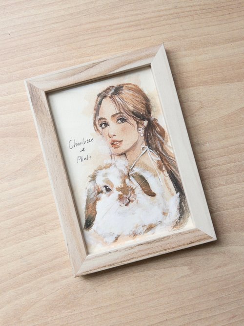 あなたとペットを描く】自由な油絵風ポートレート水彩イラスト