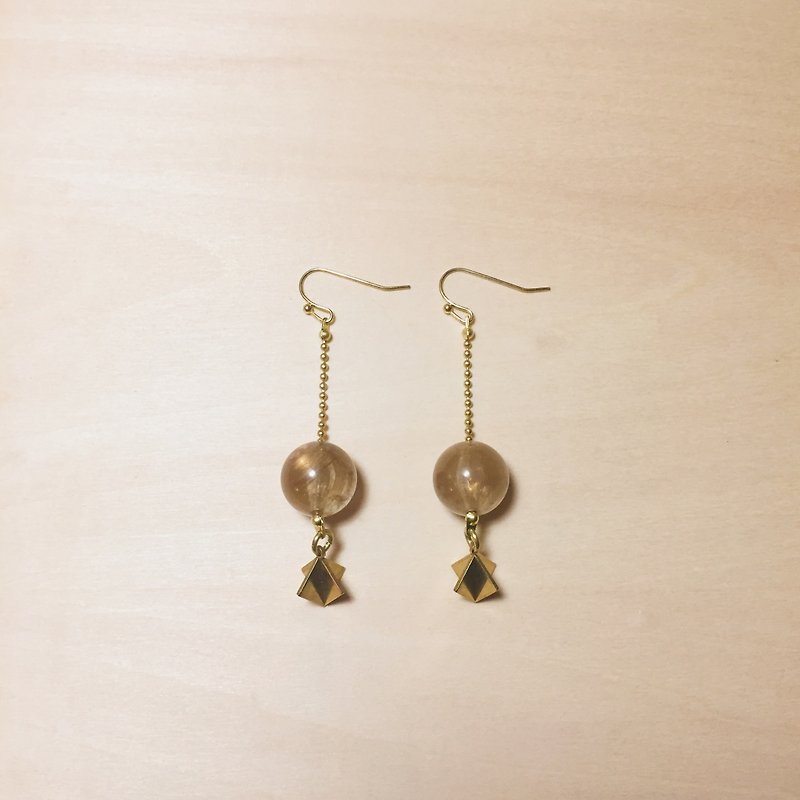 復古香檳珠珠立體菱形長鏈耳環 - 耳環/耳夾 - 銅/黃銅 金色