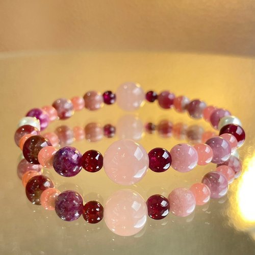Hoshino Jewelry Kan 粉晶 石榴石 紫鋰雲母 天然礦石 能量 手作禮物 日本製 水晶手鍊