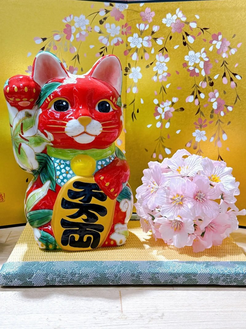 【赤華燦輝】日本清水燒招財貓 | 赤地 - 卡薩布蘭 特大 - 擺飾/家飾品 - 瓷 多色