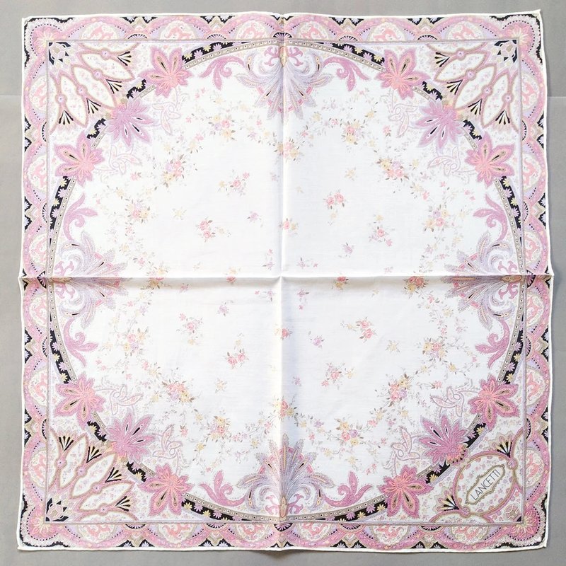 Lancetti Vintage Handkerchief Floral Gift for Mom 21 x 21 inches - 絲巾 - 棉．麻 粉紅色
