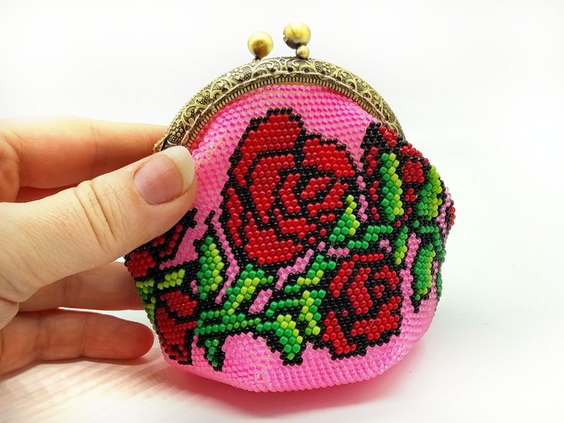 Digital Download - PDF - Bead crochet pattern - Beaded coin purse DIY  #120-7 - 編織/刺繡/羊毛氈/縫紉 - 其他材質 