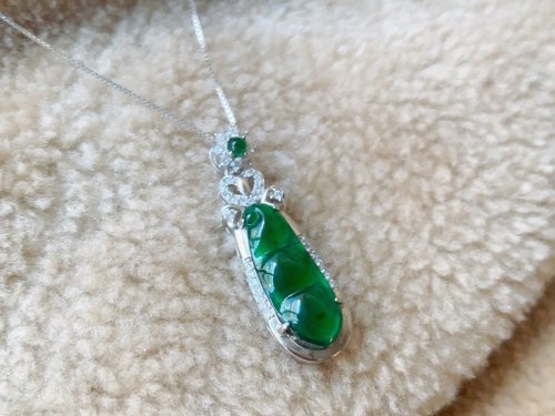 Esme Accessory 天然A貨翡翠 綠翡 純銀項鍊 冰種福滿綠 四季豆 福氣