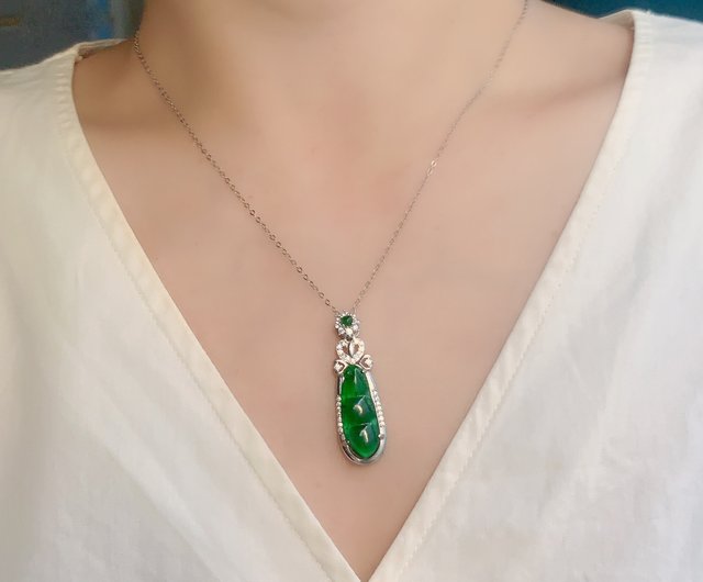 天然美しい 氷種翡翠 インゲン豆ネックレス