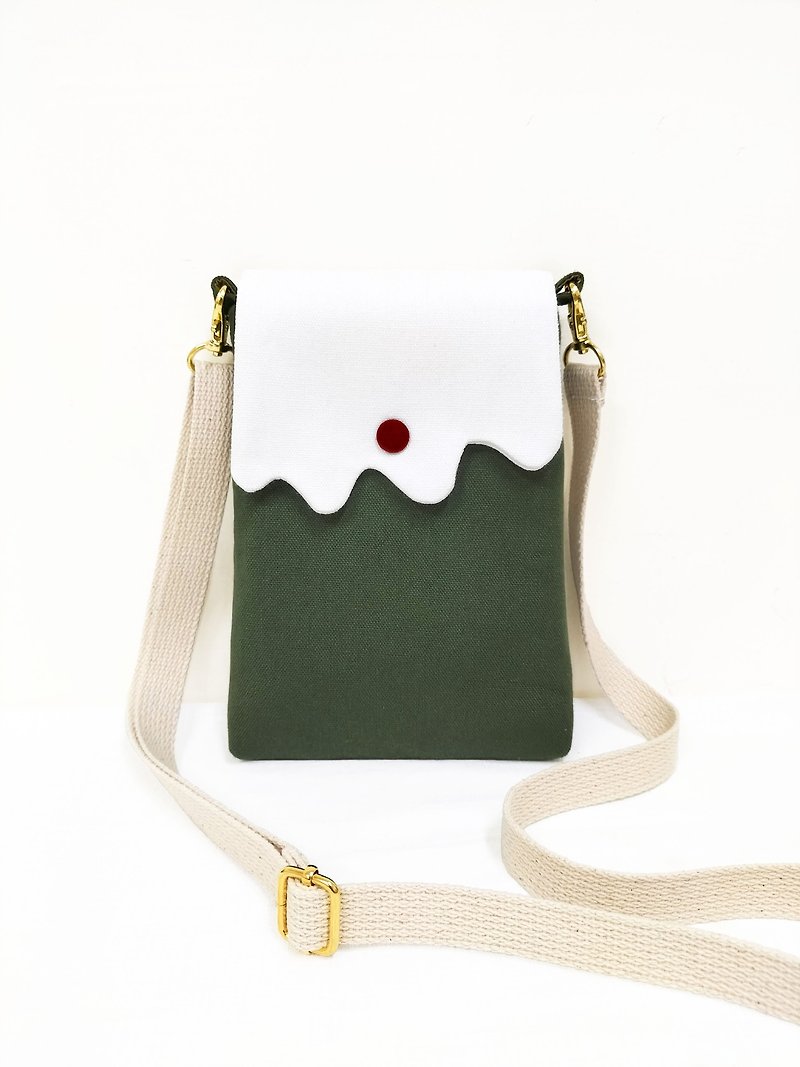 Original version design/swamp green Mount Fuji side backpack/mobile phone bag/carrying bag - กระเป๋าแมสเซนเจอร์ - ผ้าฝ้าย/ผ้าลินิน 