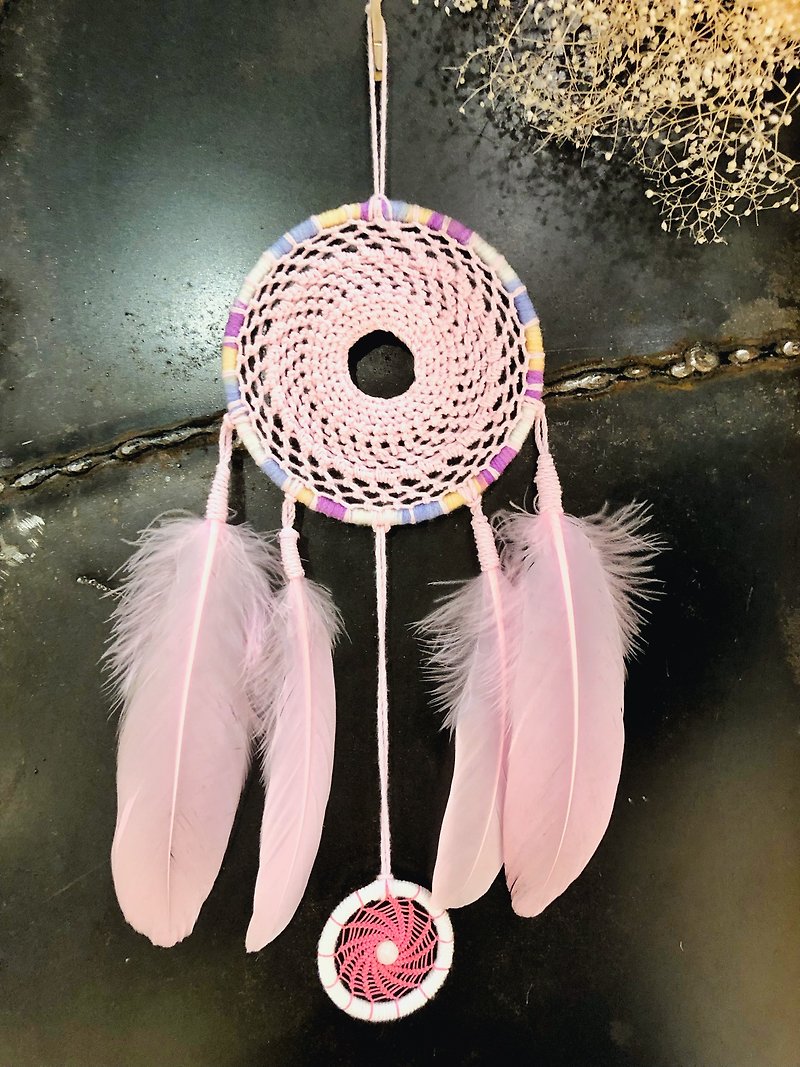 ソウルドリームキャッチャーロマンチックなファンタジー|カスタム手作りの織物装飾品ユニークな癒しの贈り物 - 置物 - コットン・麻 ピンク