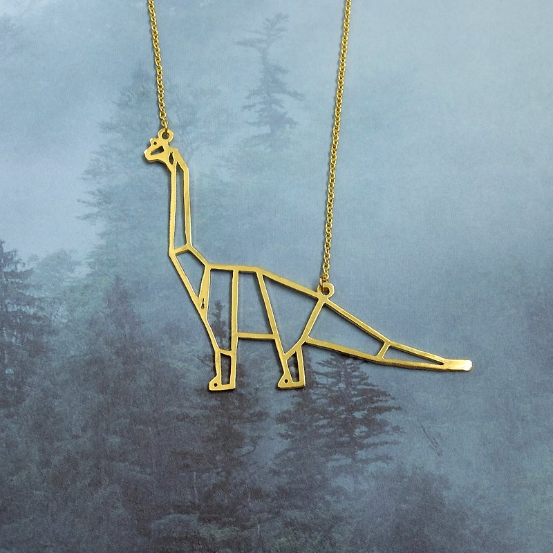 Brachiosaurus, Origami Dinosaur Necklace, Dinosaur Birthday Gift - Necklaces - Copper & Brass Gold