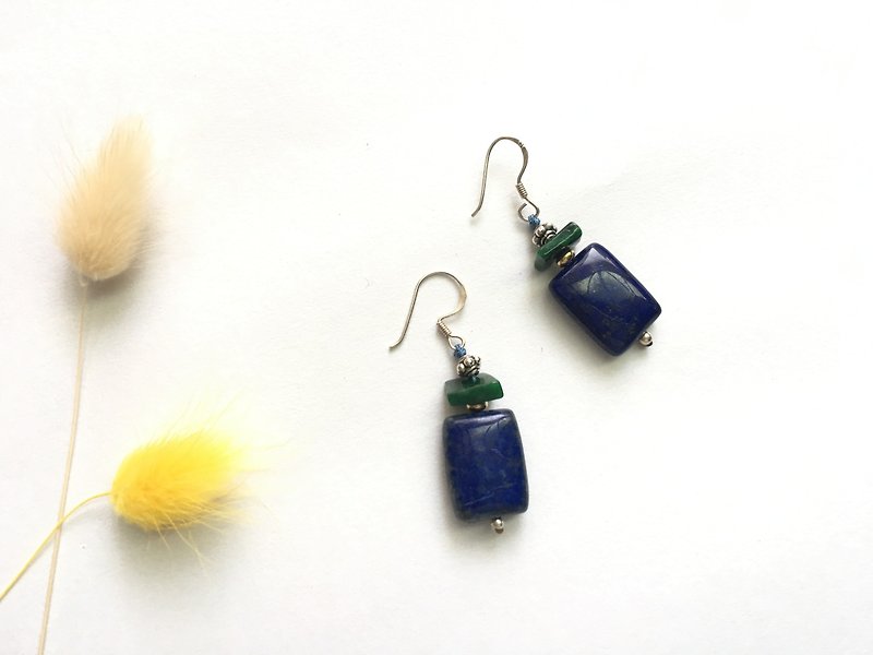 Ops Jade Blue Lapis Silver Brass Earrings - Earrings & Clip-ons - Gemstone Blue