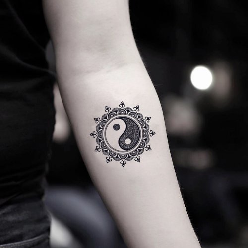 OhMyTat OhMyTat 陰陽曼陀羅 Mandala Yin Yang 刺青圖案紋身貼紙 (2 張)