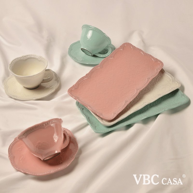 [Italian VBC casa] Lace series single breakfast set including placemat (three colors to choose from) - Plates & Trays - Pottery Multicolor